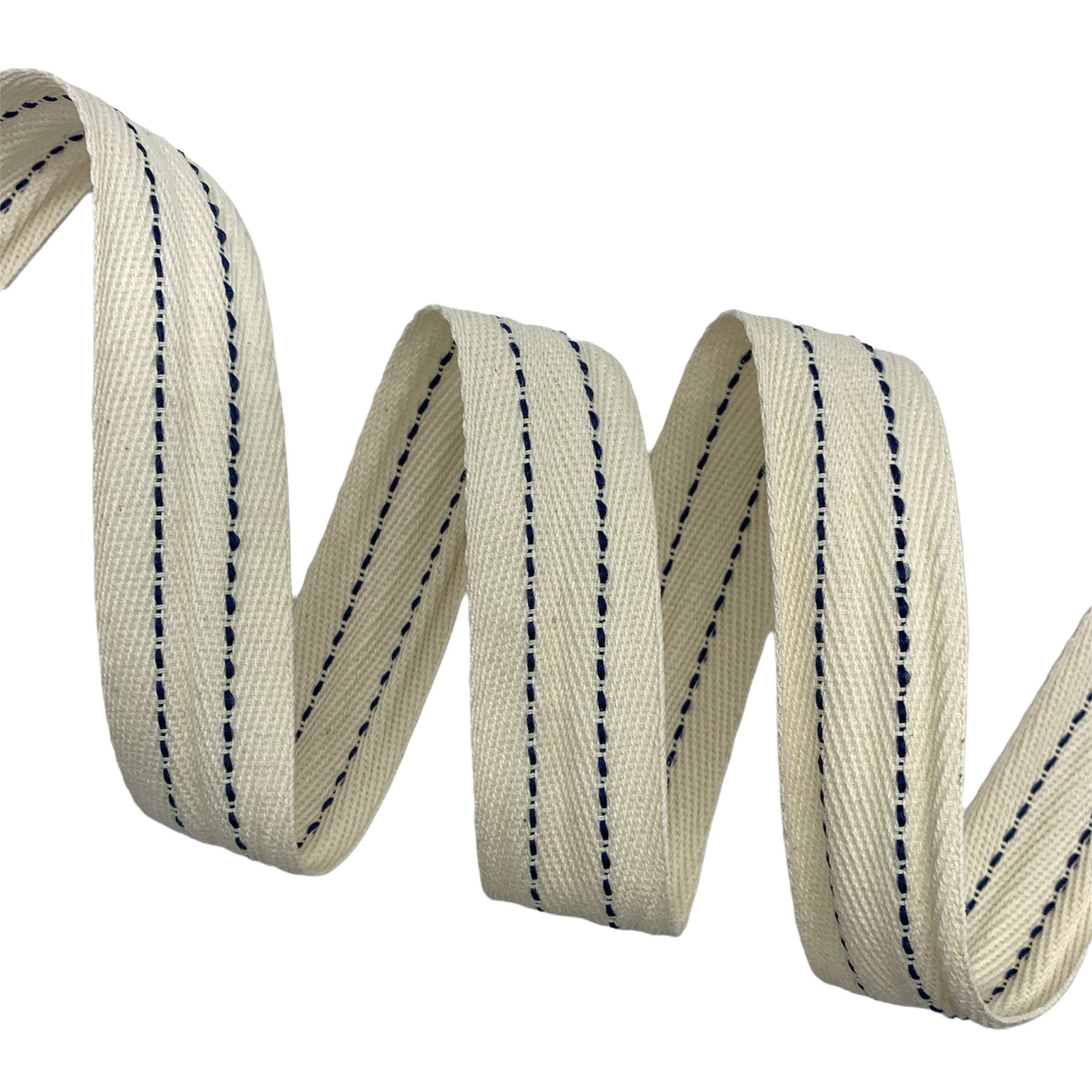 Cadarço Sarjado com Pesponto CAD2P - 50 metros - 30MM, Cru/Marinho