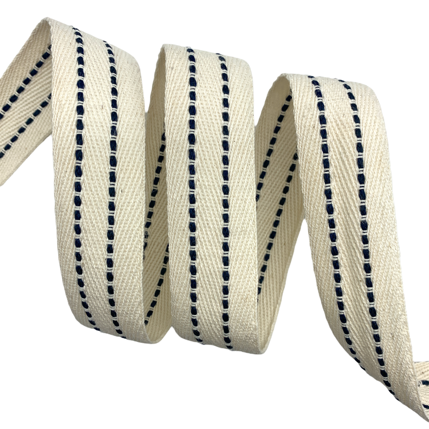 Cadarço com Pontilhado Duplo Cordão CAD2PC - 50 Metros - 30MM, Cru/Marinho