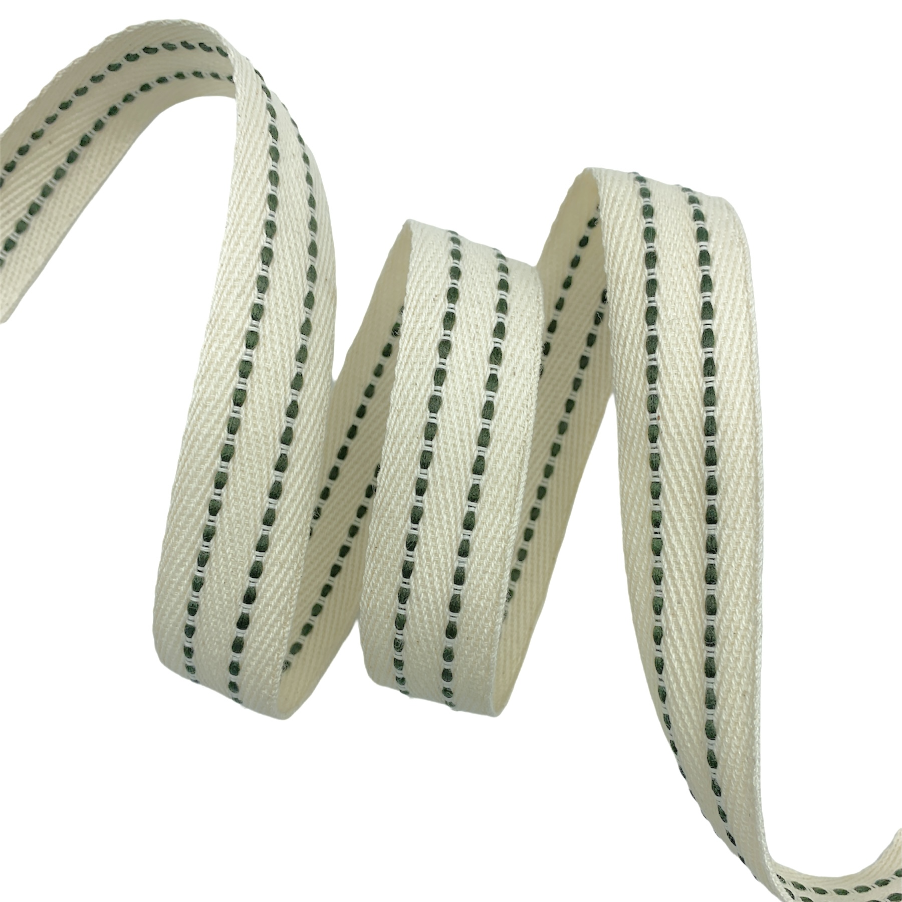 Cadarço com Pontilhado Duplo Cordão CAD2PC - 50 Metros - 25MM, Cru/Musgo