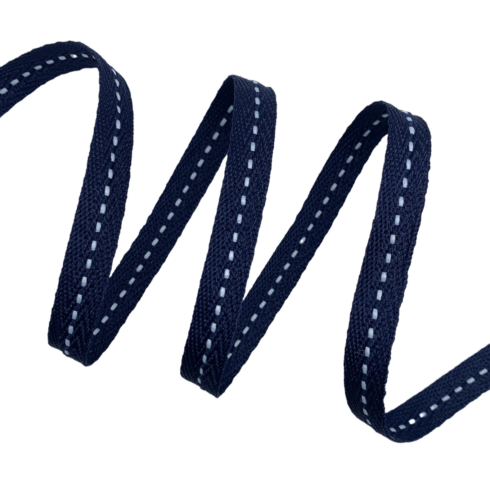 Cadarço Poliéster Pespontado FP1P - 50 Metros - 10MM, Marinho/Branco