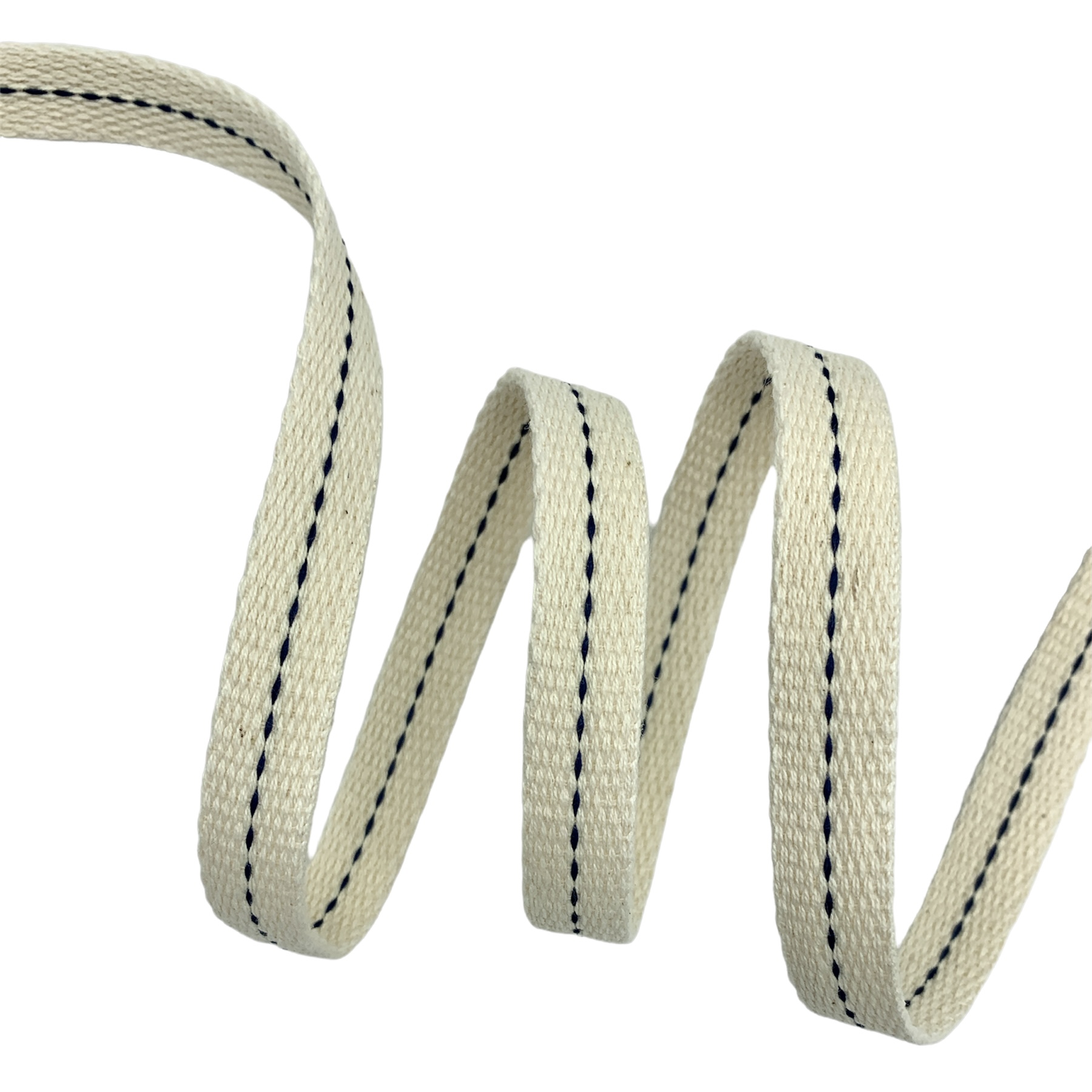 Cadarço Tubular com Pesponto TUB1P - 25 Metros - 15MM, Cru/Marinho