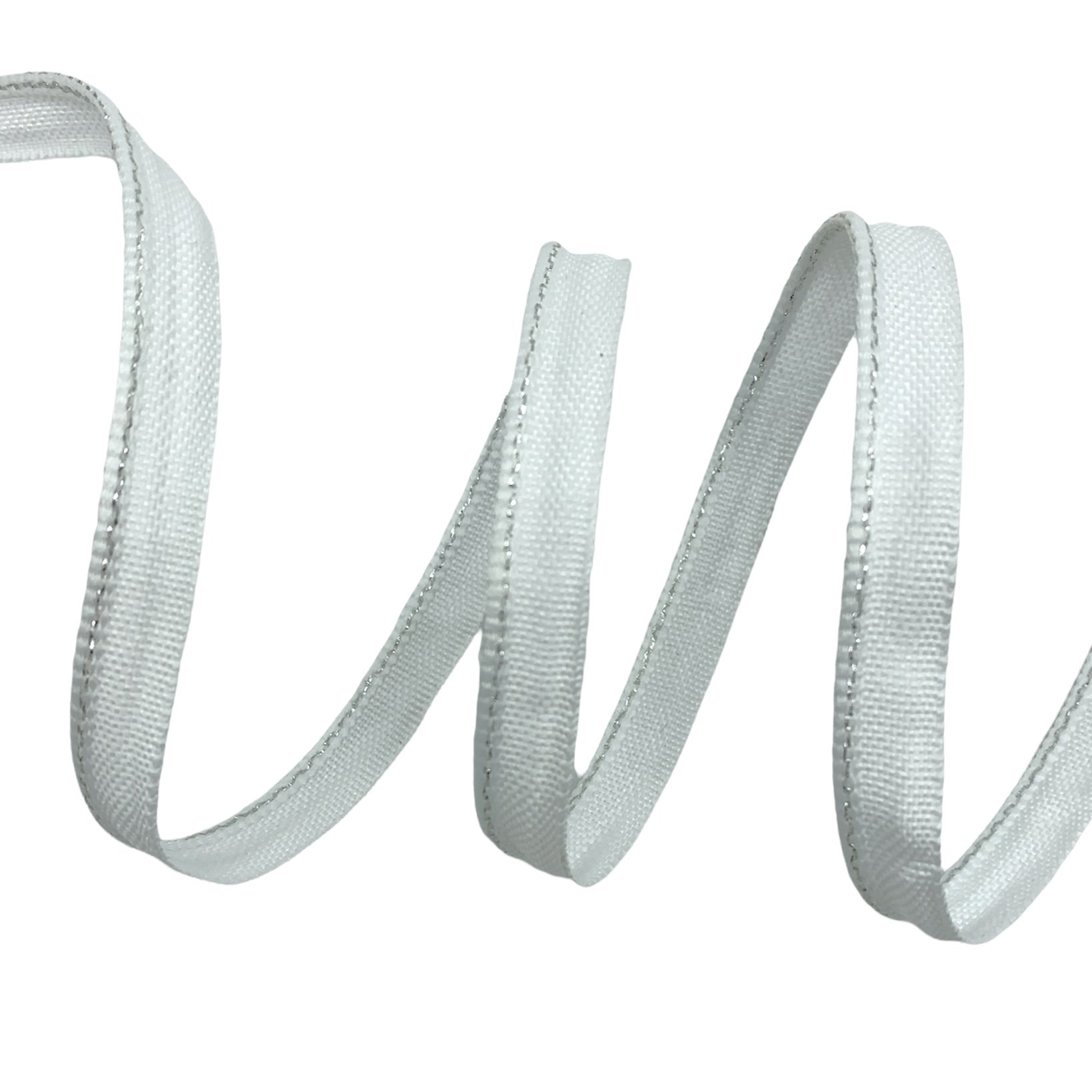 Fita Vivo com 4 Tracejados Metalizados - 50 Metros - 10MM, Branco/Prata