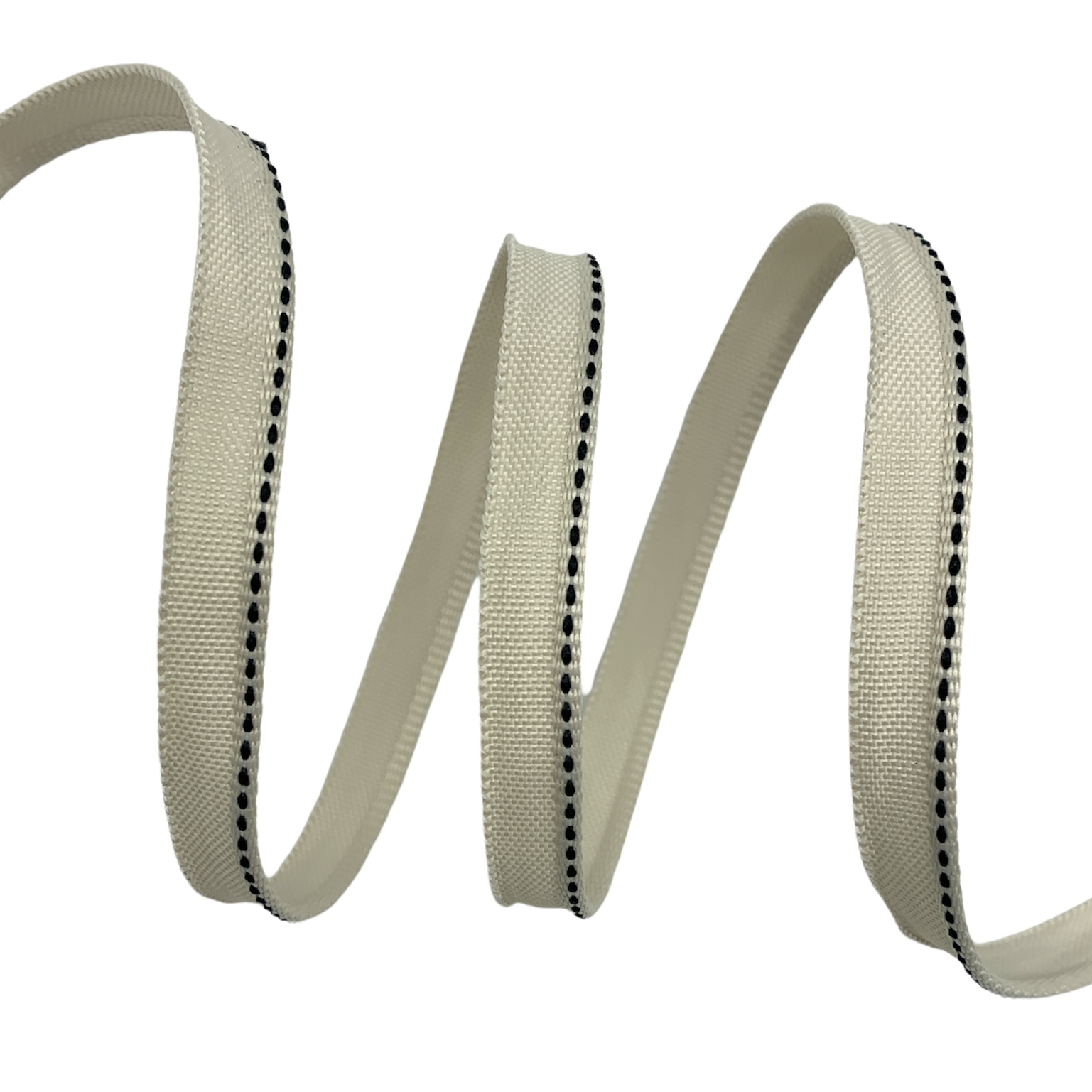 Fita Vivo com Pesponto VP1F - 50 Metros - 10MM, Bege/Preto