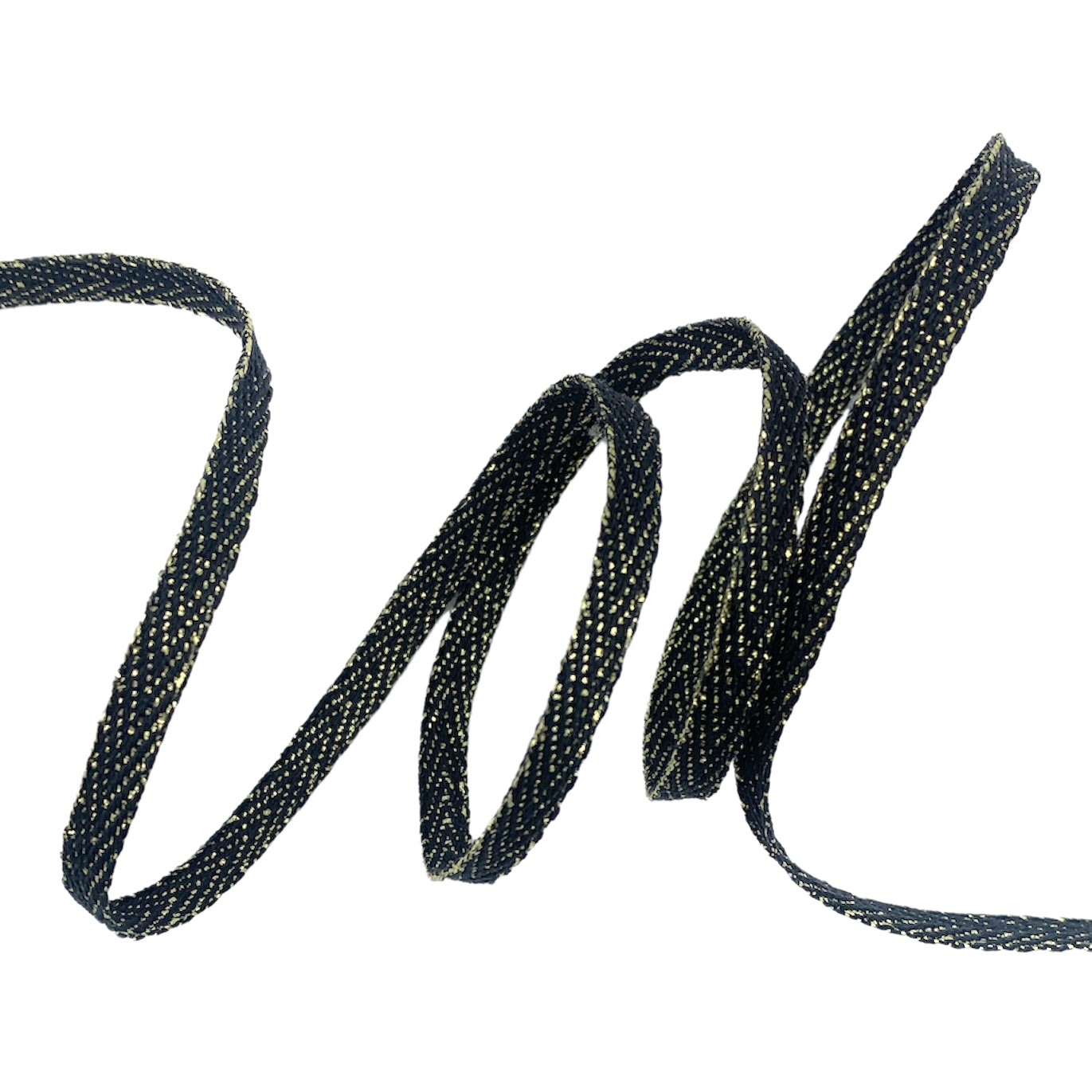 Cadarço com Fio Brilhante Lurex CADM - 50 metros - 06MM, Preto/Dourado