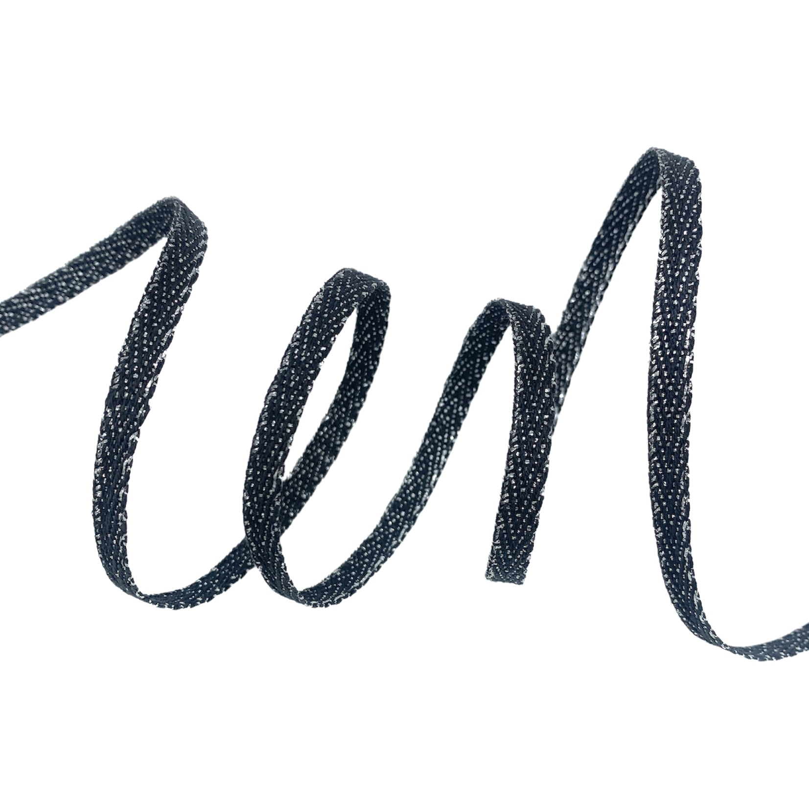 Cadarço com Fio Brilhante Lurex CADM - 50 metros - 06MM, Preto/Prata