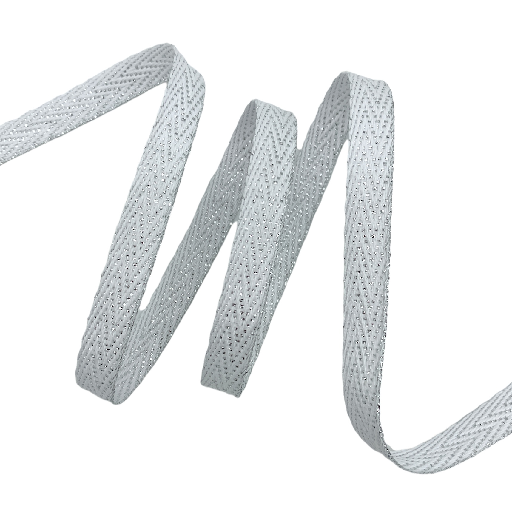 Cadarço com Fio Brilhante Lurex CADM - 50 metros - 10MM, Branco/Prata