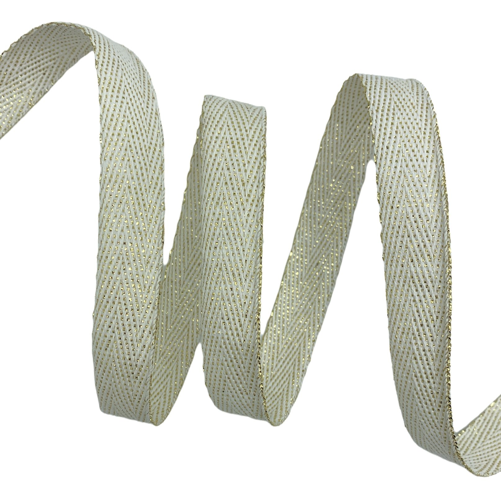 Cadarço com Fio Brilhante Lurex CADM - 50 metros - 15MM, Branco/Dourado