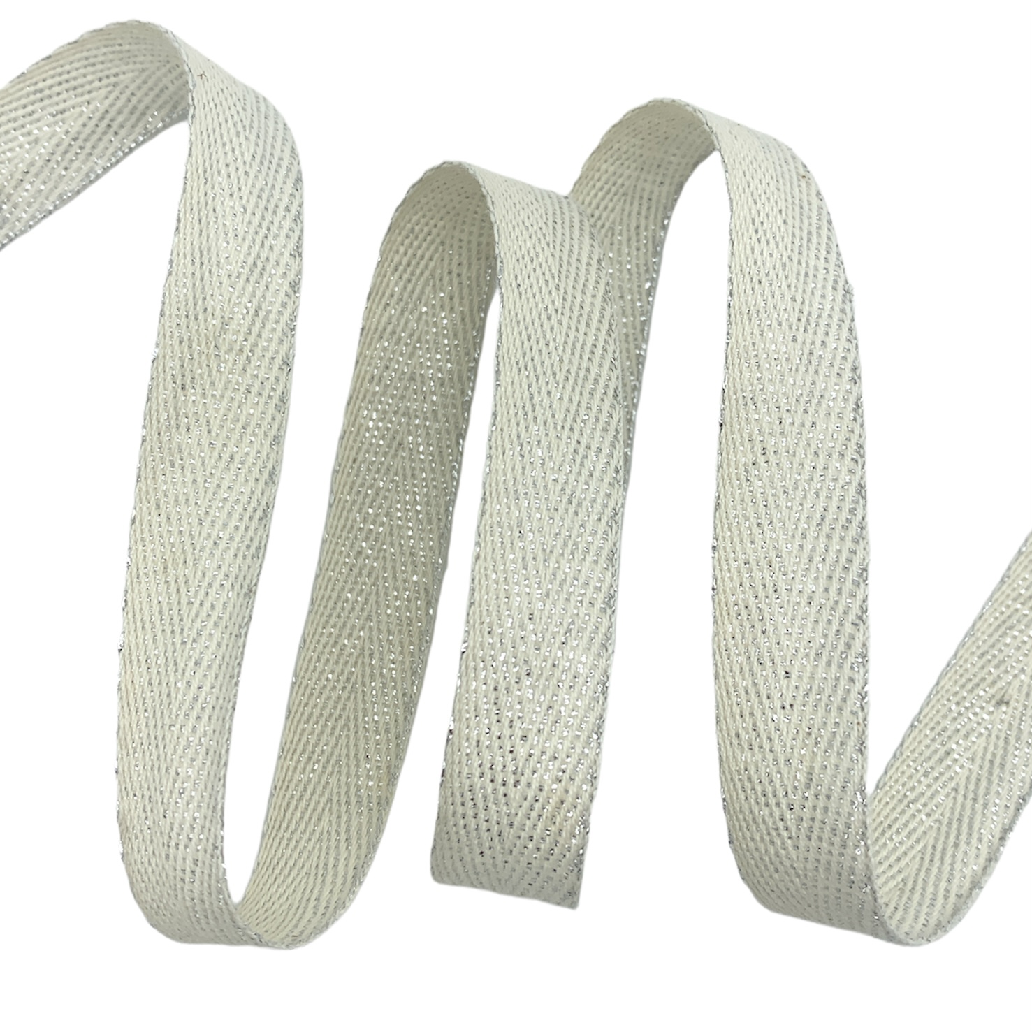 Cadarço com Fio Brilhante Lurex CADM - 50 metros - 15MM, Cru/Prata