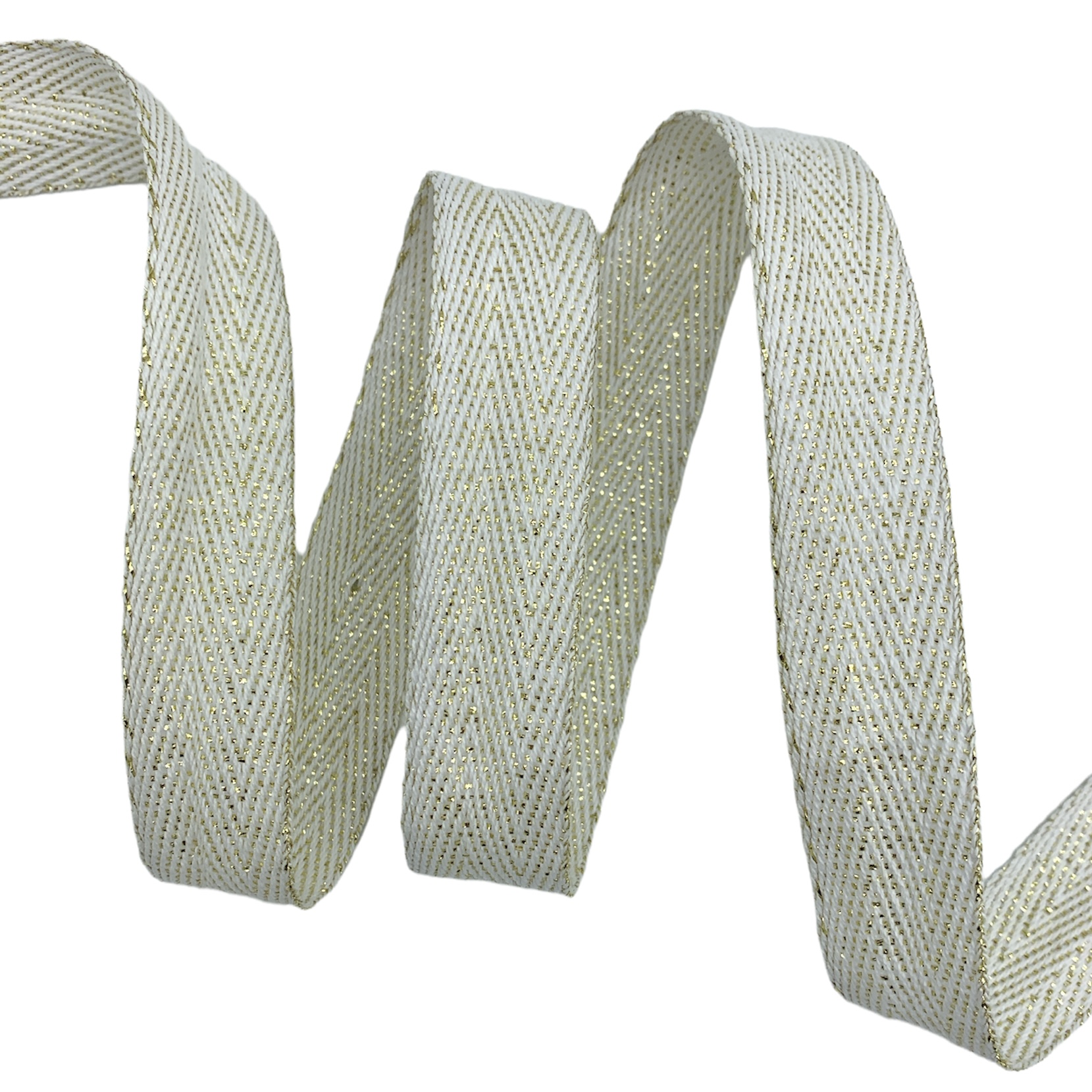 Cadarço com Fio Brilhante Lurex CADM - 50 metros - 20MM, Branco/Dourado