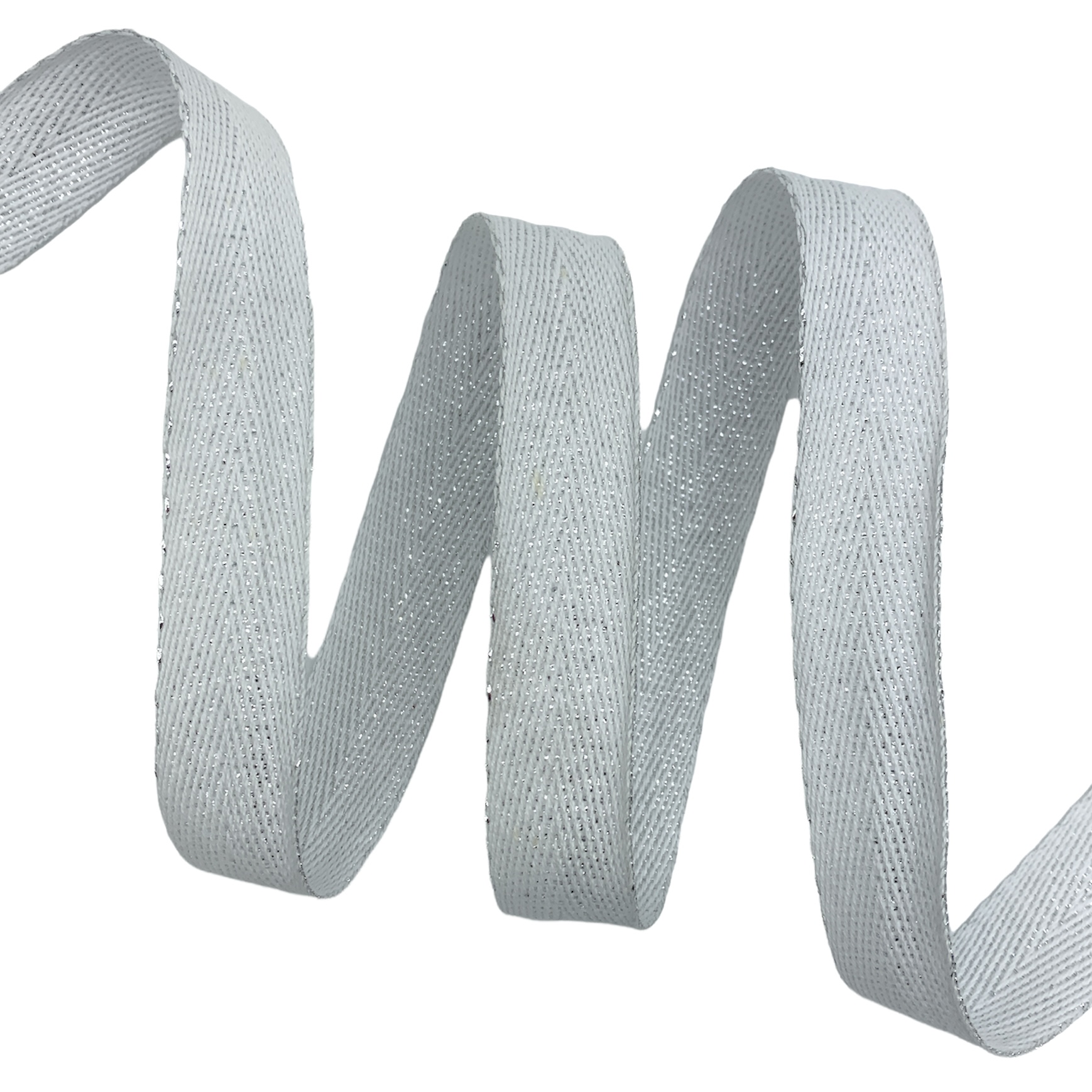 Cadarço com Fio Brilhante Lurex CADM - 50 metros - 20MM, Branco/Prata