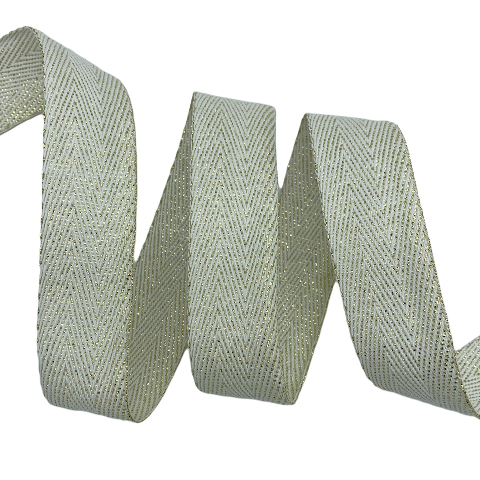 Cadarço com Fio Brilhante Lurex CADM - 50 metros - 25MM, Branco/Dourado