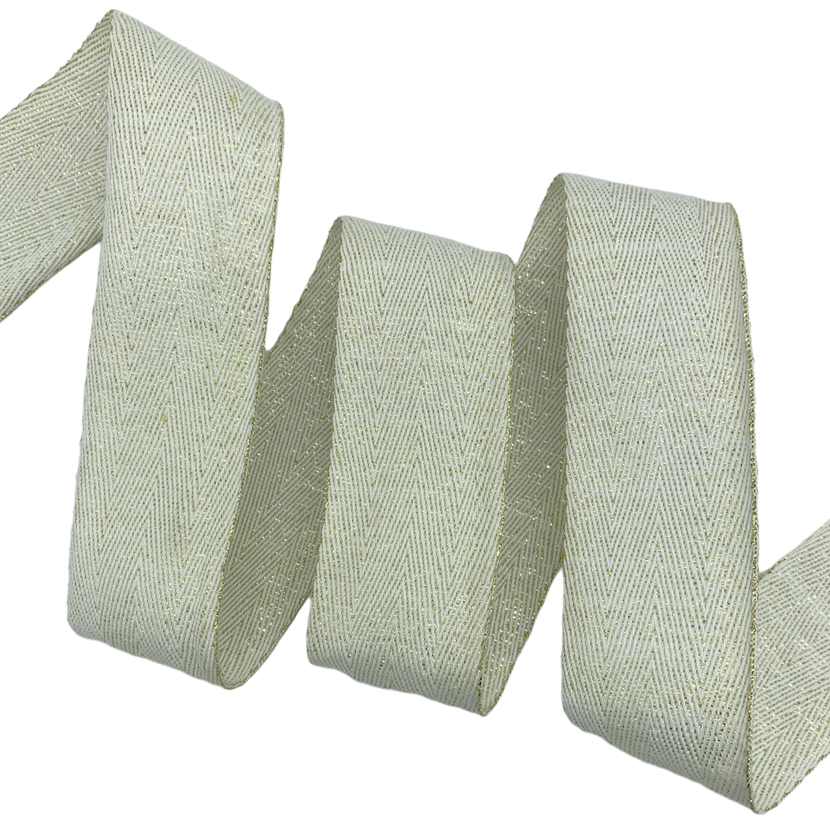 Cadarço com Fio Brilhante Lurex CADM - 50 metros - 40MM, Branco/Dourado