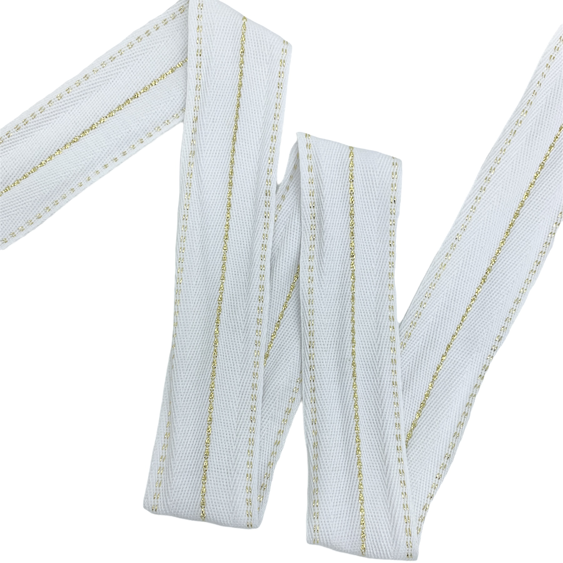 Cadarço Sarjado Pontilhado Metalizado CADM9P - 50 Metros - 40MM, Branco/Dourado