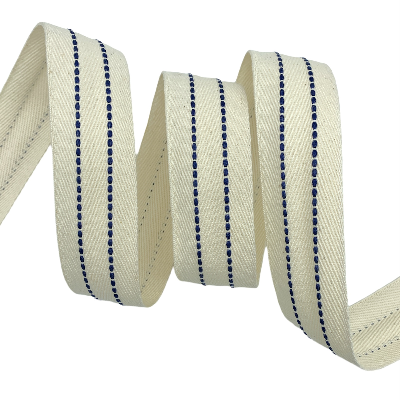 Cadarço Sarjado Pontilhado Duplo CAD2PG - 50 Metros - 35MM, Cru/Marinho