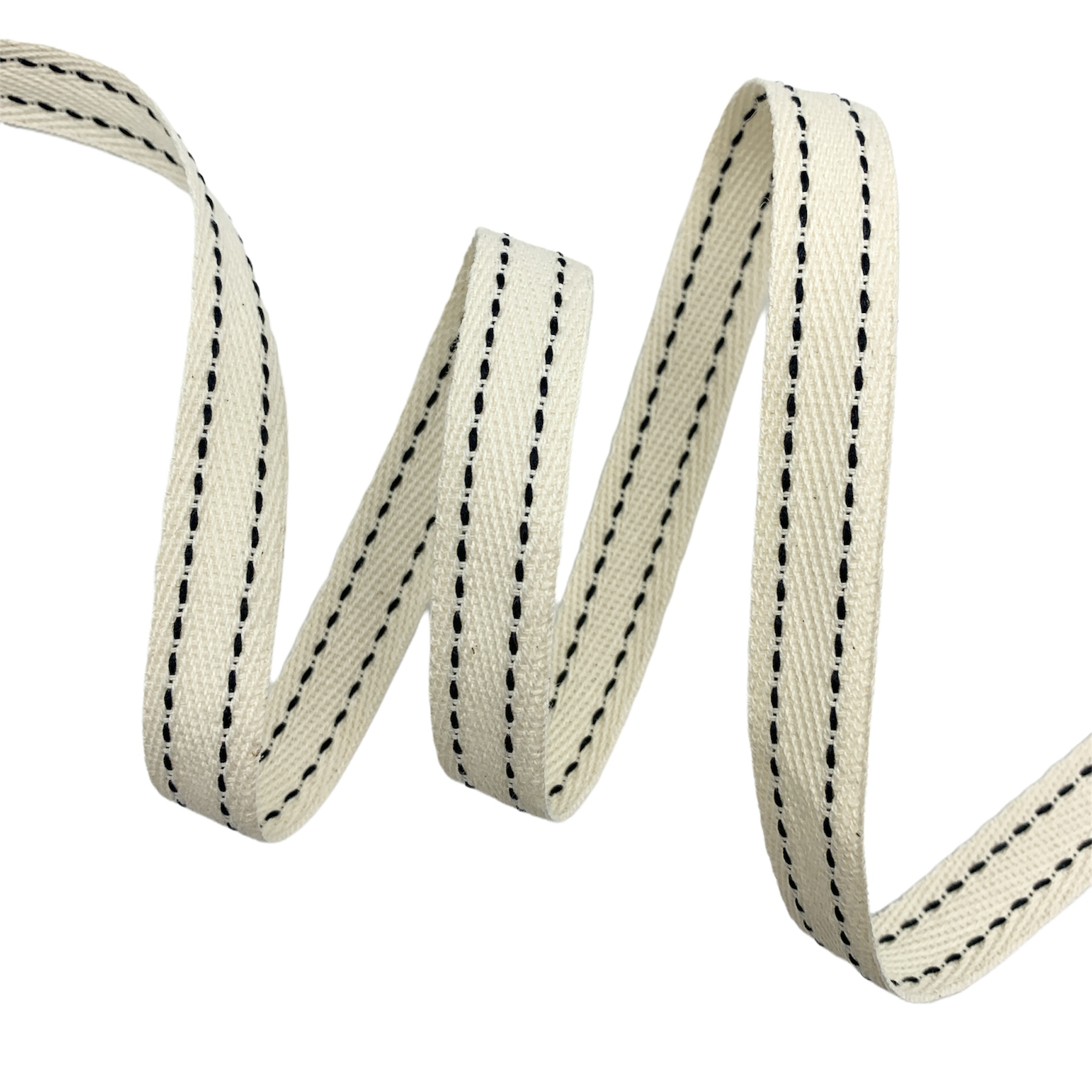 Cadarço Sarjado com Pesponto CAD2P - 50 metros - 10MM, Cru/Preto