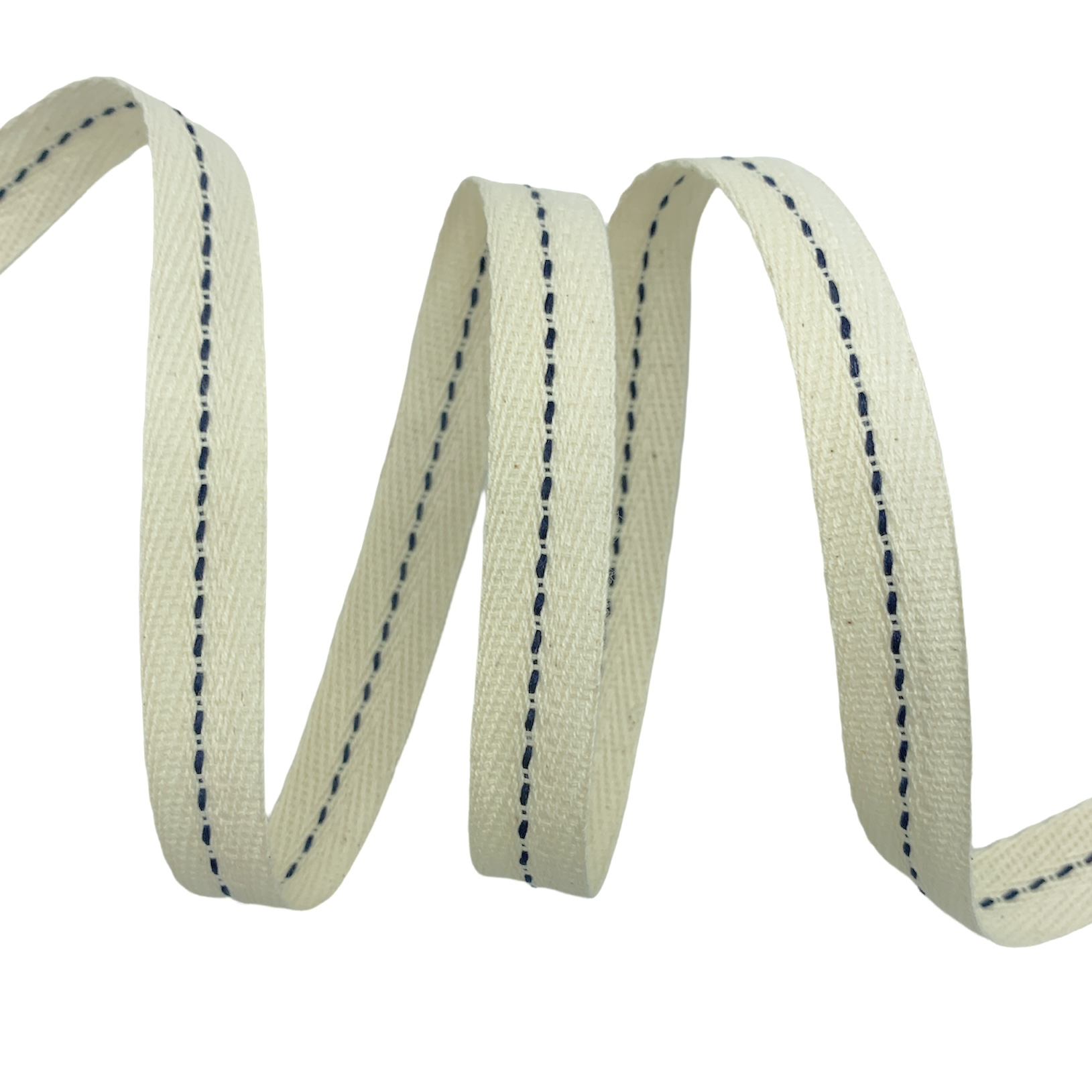 Cadarço Sarjado com Pesponto CAD1P - 50 metros - 15MM, Cru/Marinho