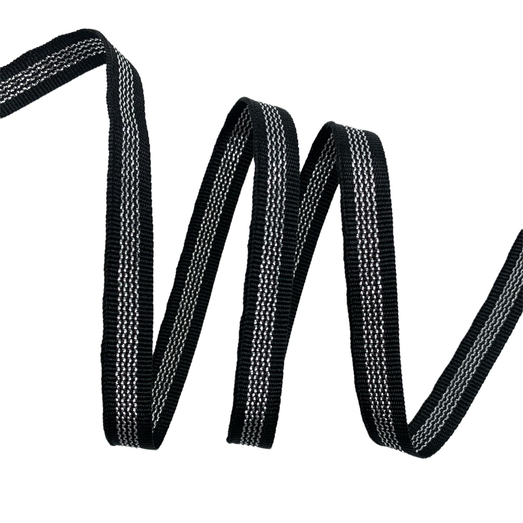 Galão Gorgurão com Listra Metalizada PM - 50 Metros - 10MM, Preto/Prata