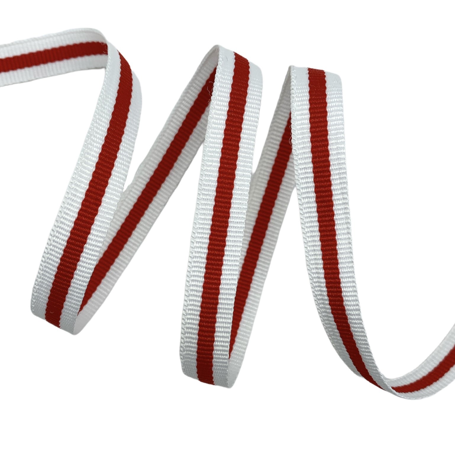 Fita Galão Gorgurão Bicolor BIC - 50 Metros - 10MM, Branco/Vermelho