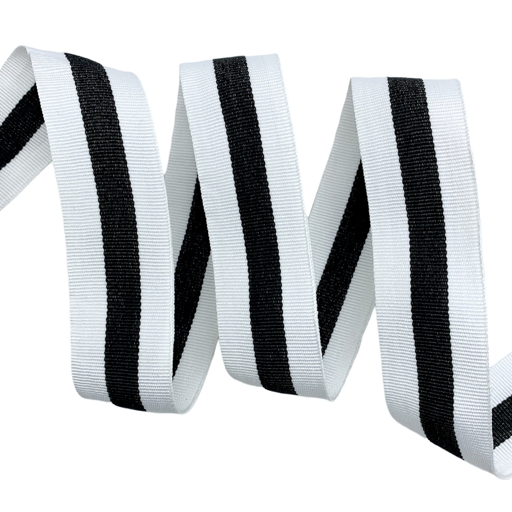 Fita Galão Gorgurão Bicolor BIC - 50 Metros - 30MM, Branco/Preto