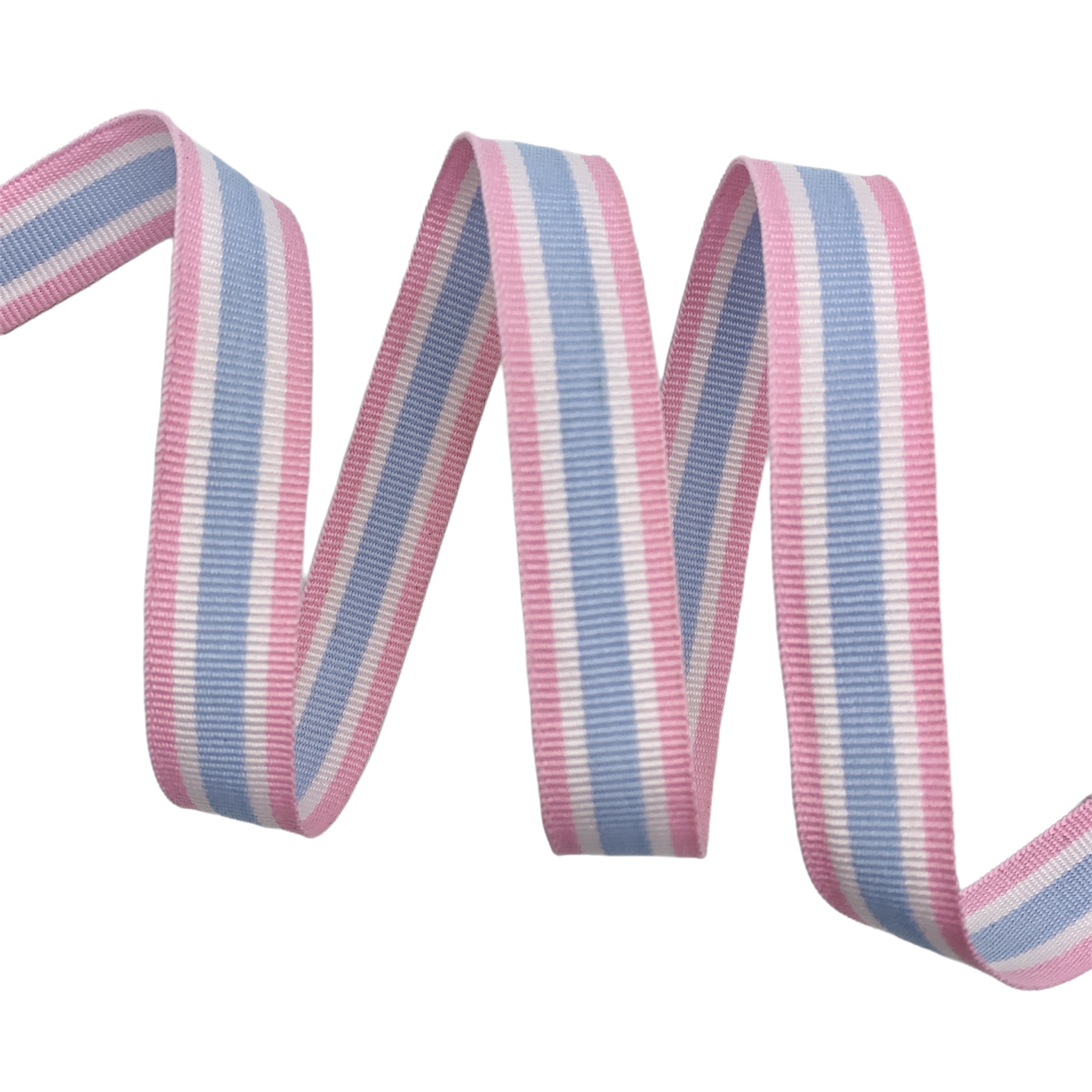 Galão Gorgurão Listrado TRI2 - 50 Metros - 15MM, RosaBB/Branco/AzulBB