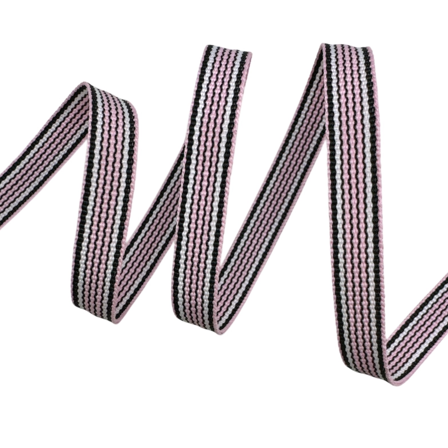 Fita Galão Gorgurão TRIVA - 50 Metros - 10MM, RosaBB/Preto/Branco