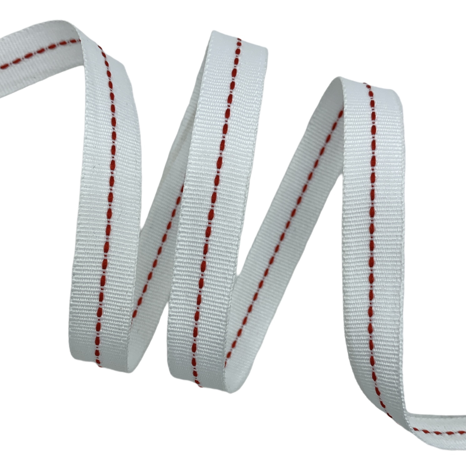Fita Galão Gorgurão com Pesponto GII1P - 50 Metros - 15MM, Branco/Vermelho