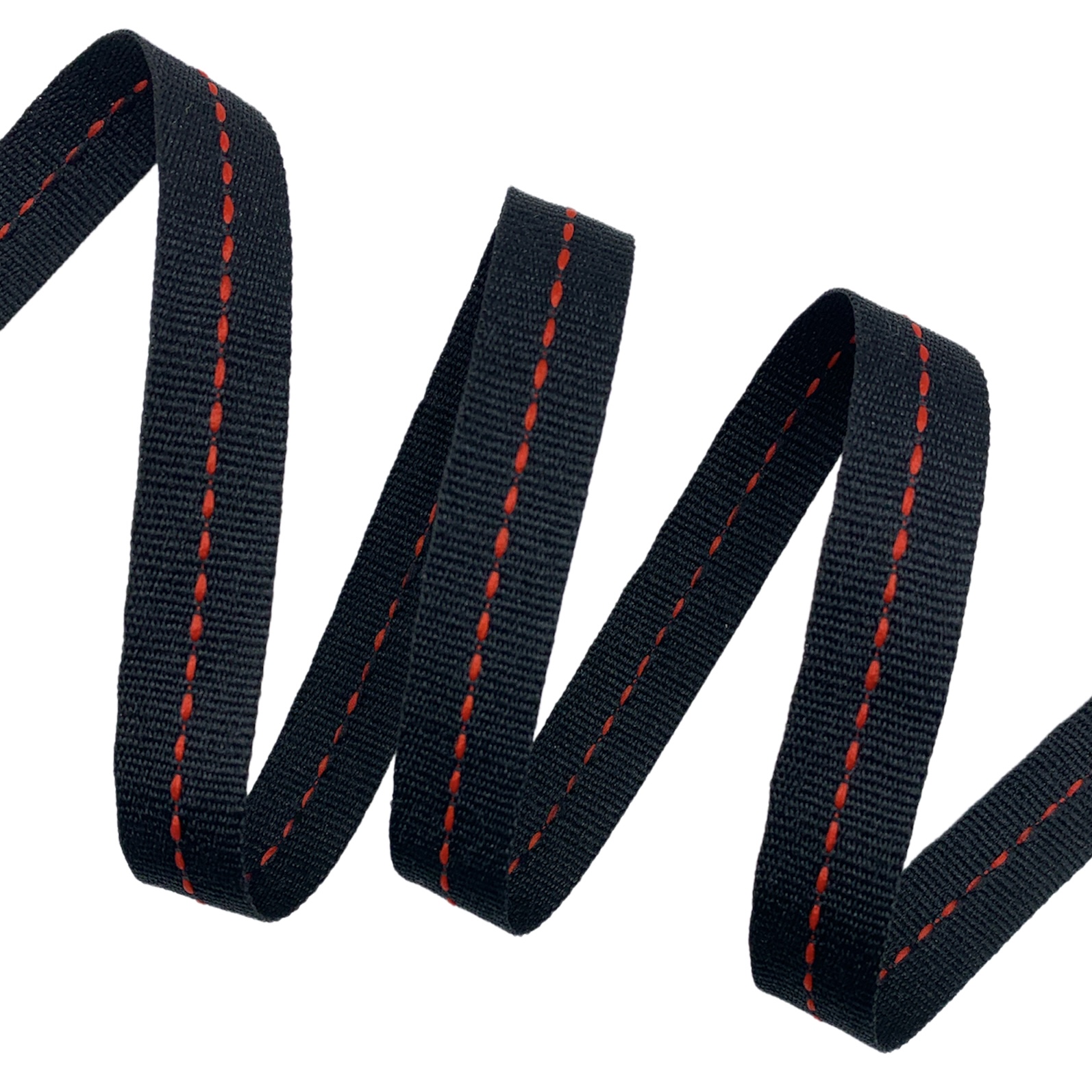 Fita Galão Gorgurão com Pesponto GII1P - 50 Metros - 15MM, Preto/Vermelho