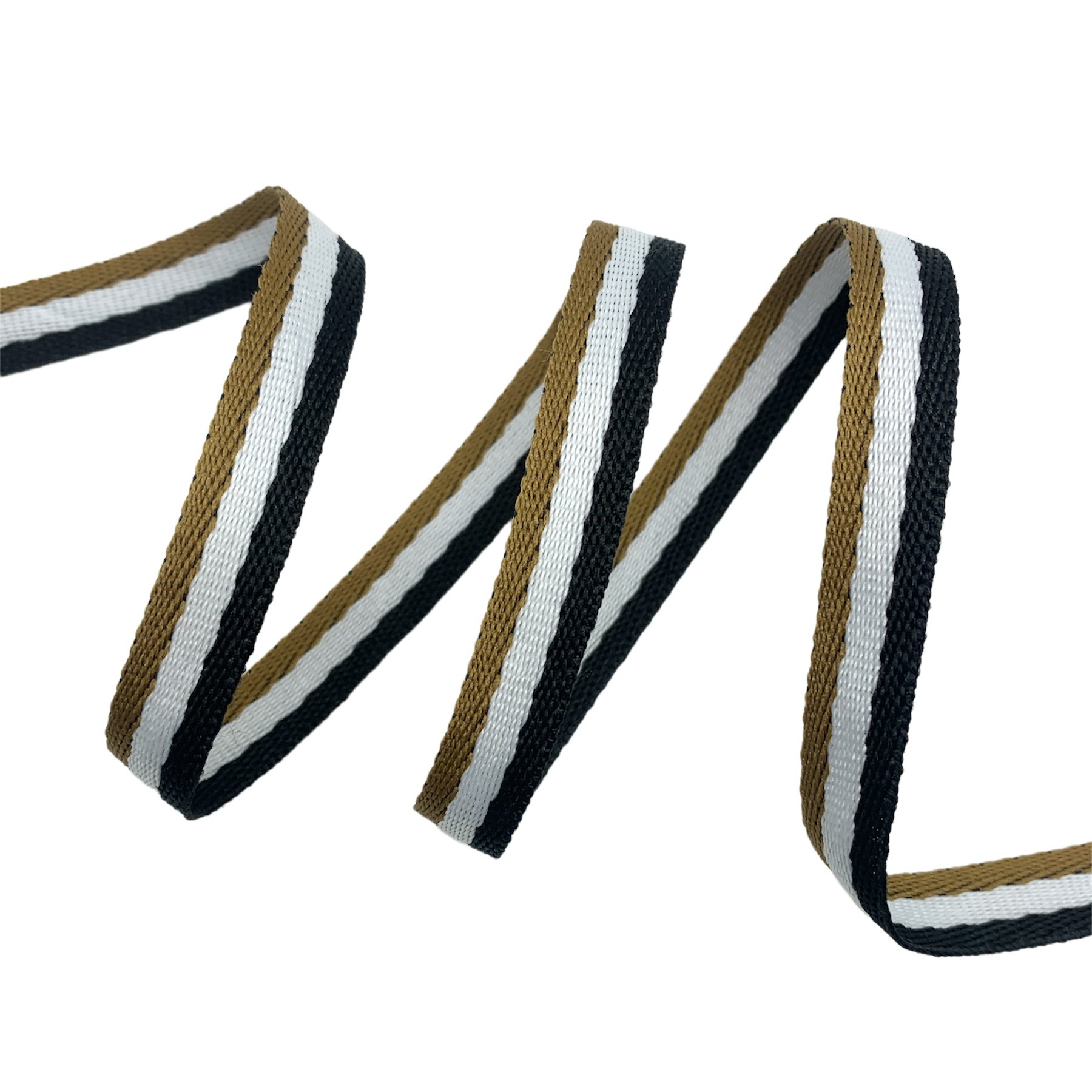 Cadarço Listrado ETRI - 50 Metros - 10MM, Preto/Branco/Caramelo