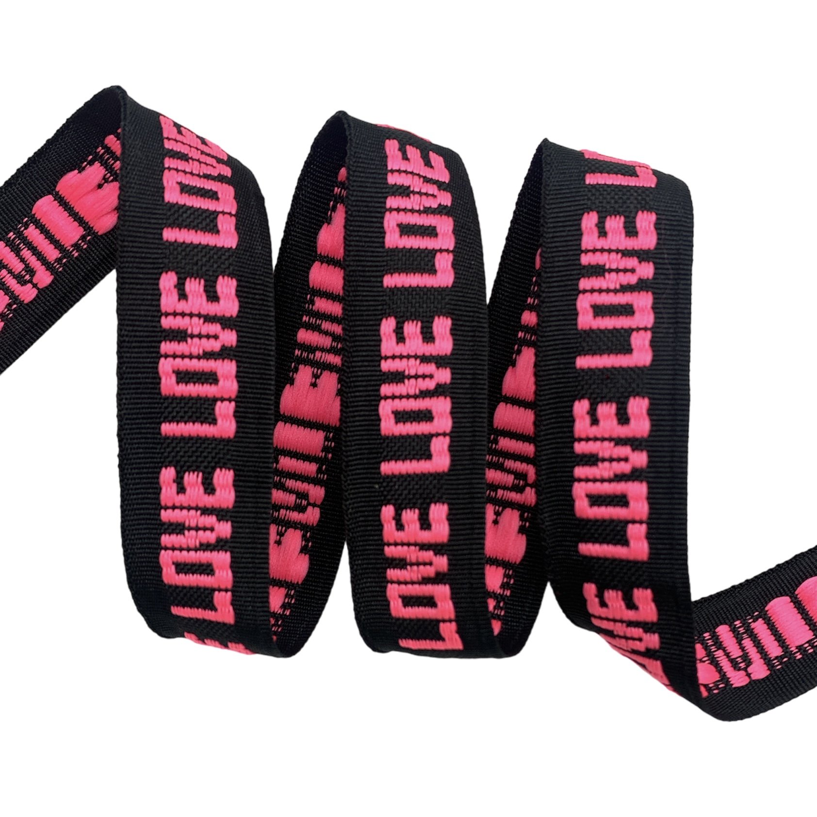 Fita Galão Gorgurão LOVE - 50 Metros - 25MM, Preto/Rosa MD