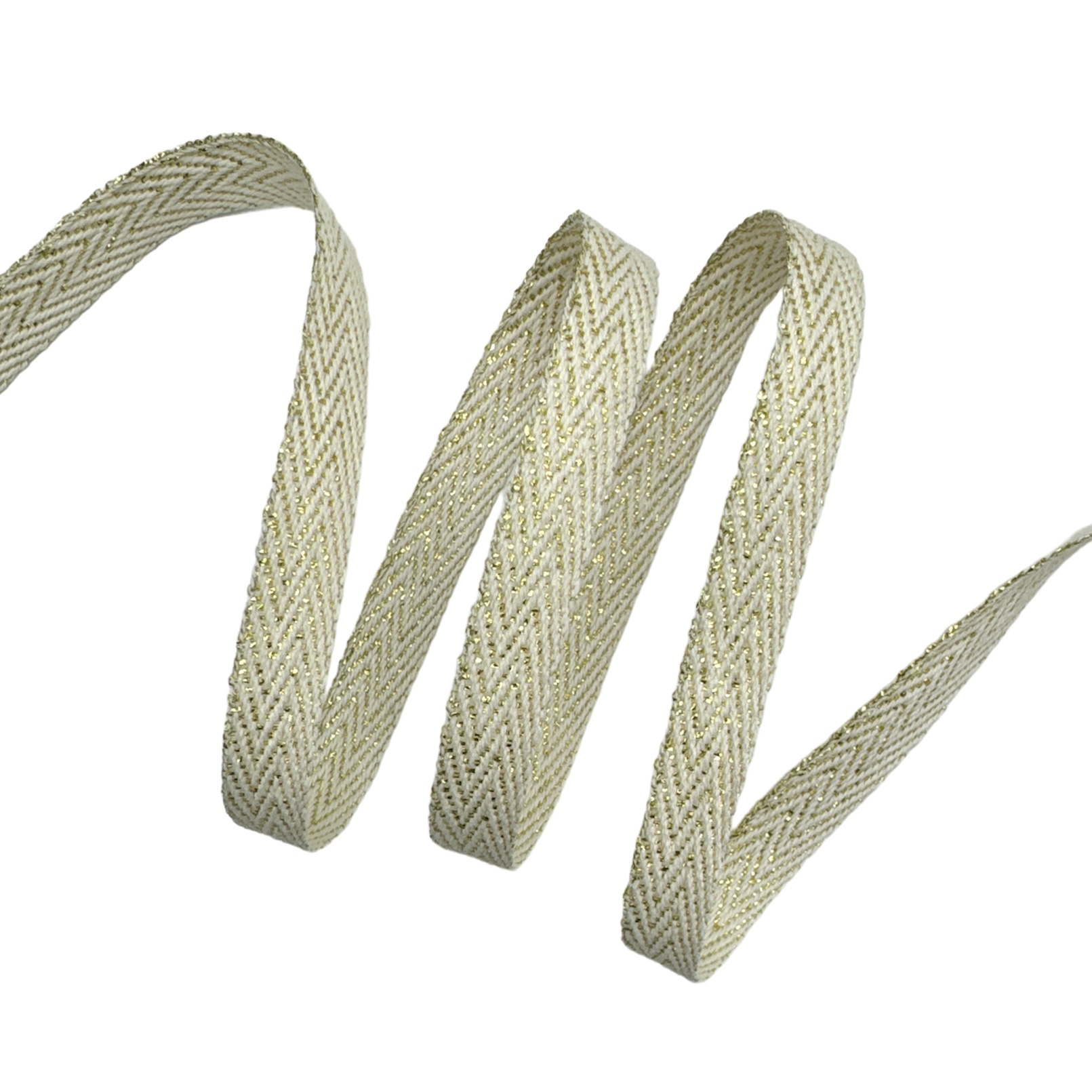 Cadarço com Fio Brilhante Lurex CADM - 50 metros - 10MM, Cru/Dourado