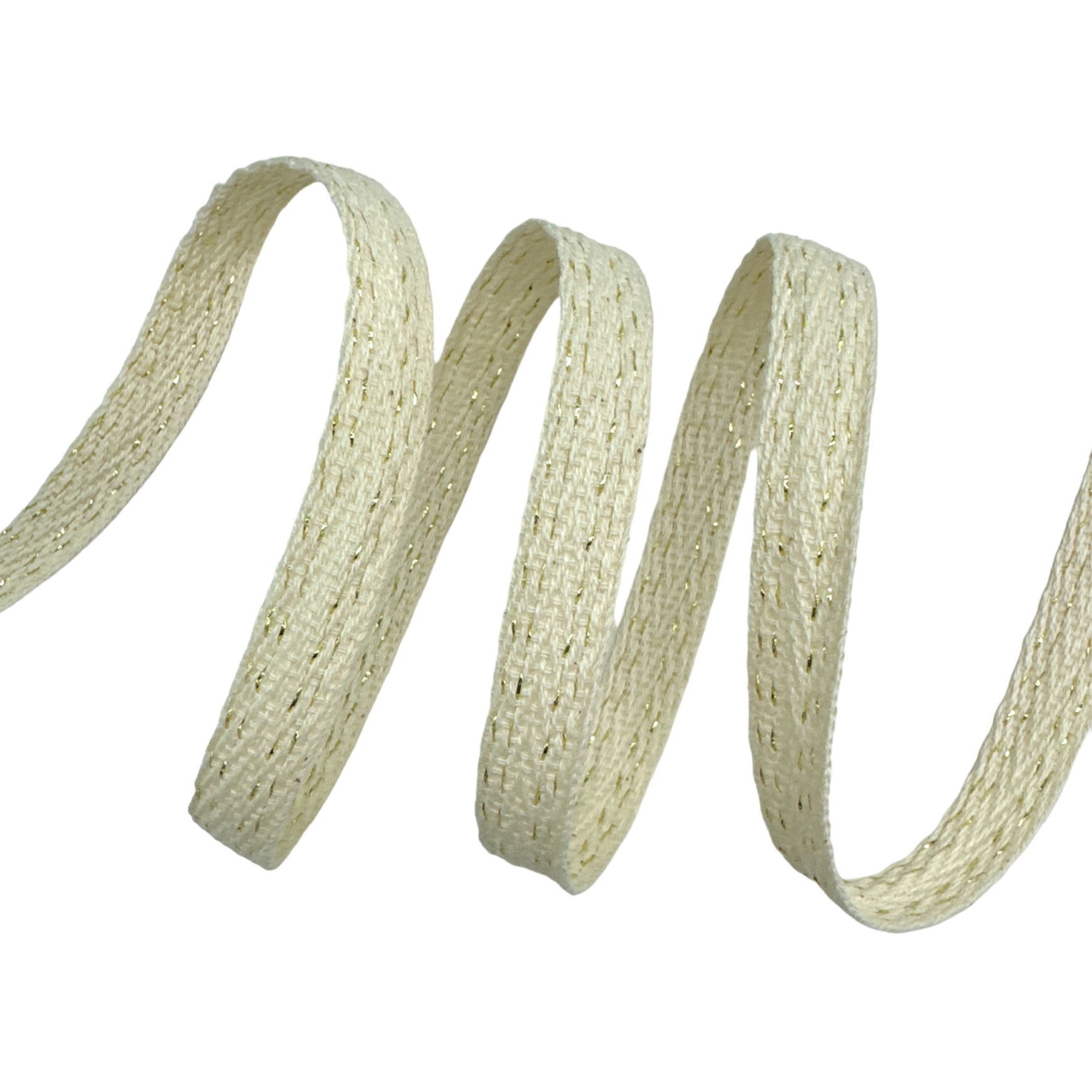 Cadarço Sarjado Pontilhado Metalizado CADM4P - 50 Metros - 10MM, Cru/Dourado