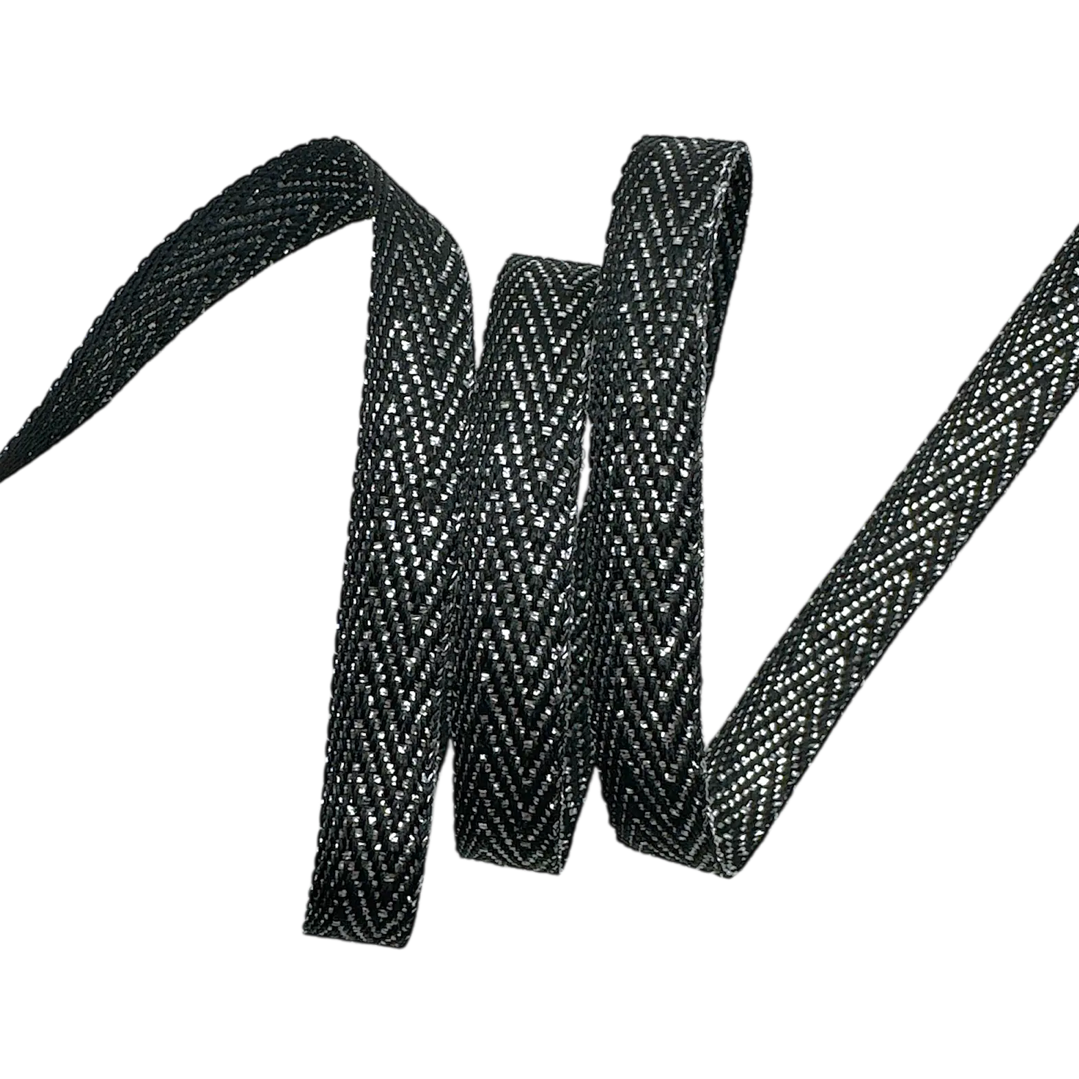 Cadarço Poliéster com Fio Metalizado FPM - 50 Metros - 10MM, Preto/Prata