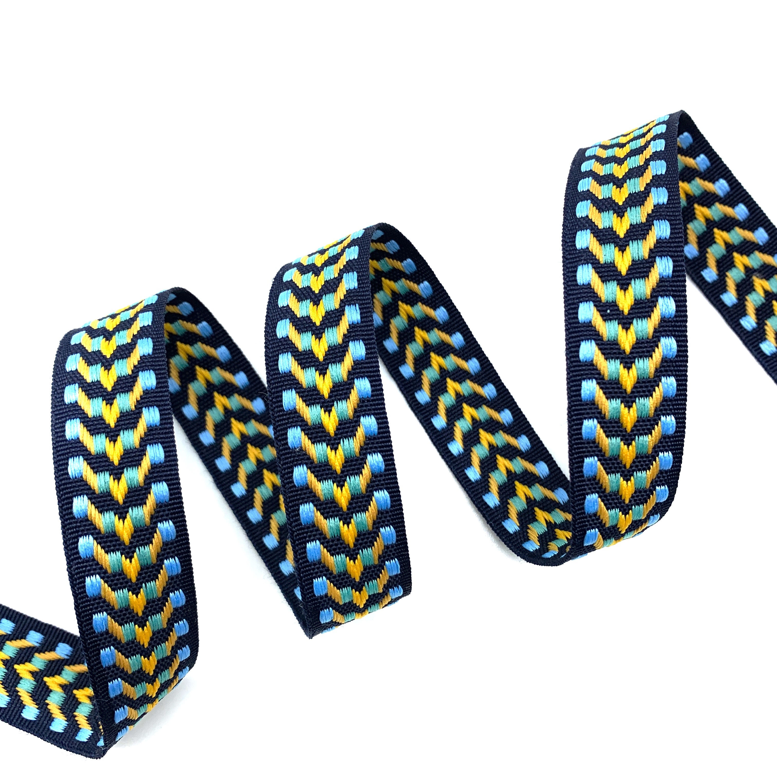 Fita Galão AVE - 12 Metros - 15MM, Marinho/Turquesa/Ouro