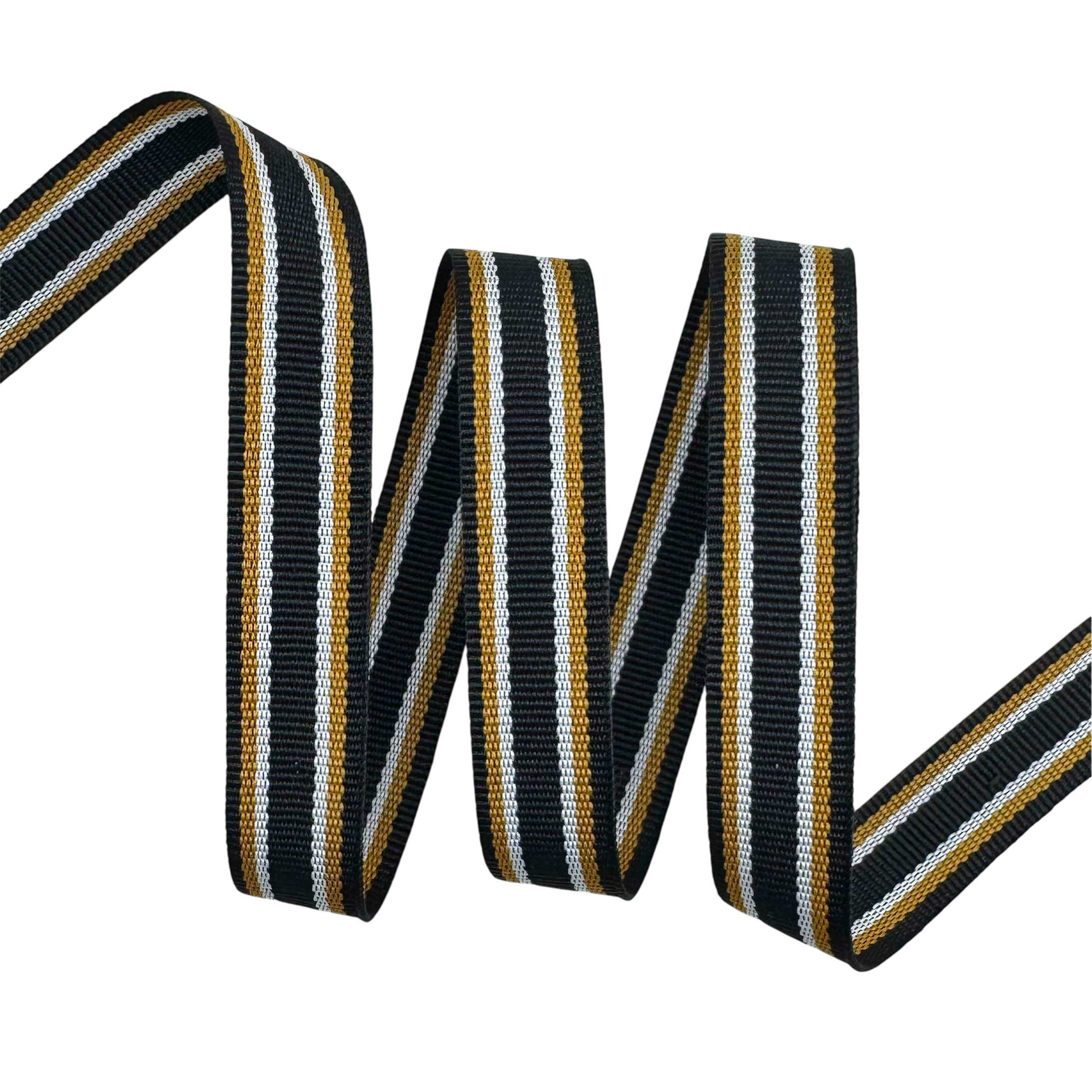 Fita Galão Listrada TRI17 - 19 Metros - 15MM, Preto/Mostarda/Branco