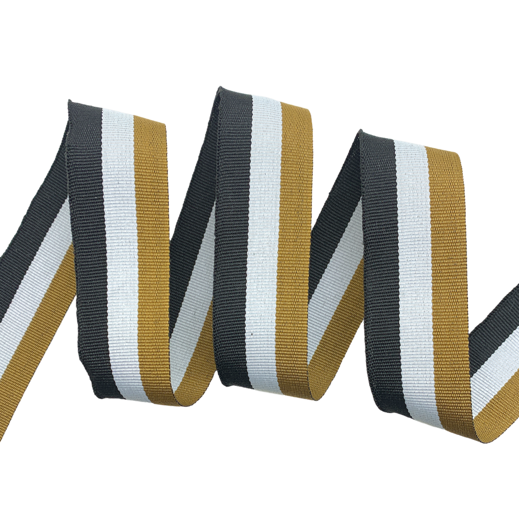 Fita Galão Listrada TRI - 33 Metros - 30MM, Preto/Branco/Caramelo